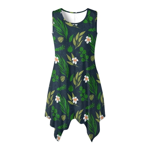 HELLHERO Daisy Round Neck Sleeveless Sundress, Side Pockets Asymmetric Hem Midi Dress with Irregular Hem Non-Fade for Beach Vacation