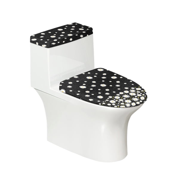 HELLHERO Daisy Universal Elastic Fabric Toilet Cover Set Elastic Bottom Bathroom Toilet Cover Set & Dust-Proof for Bathroom Home