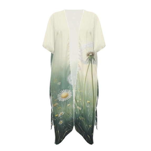 HELLHERO Dandelion Daisy Long Kimono Swimsuit Cover Up Comfort Polyester Flowy Bathing Suit Cover Up