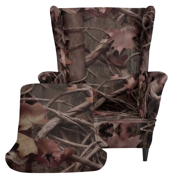 HELLHERO Dead Leaf Pattern Design 2 Pieces Armchair Slipcover, Non-slip Elastic Bottom Wingback Chair Cover Spandex Fabric Wingback Chair Slipcover for Living Room Home