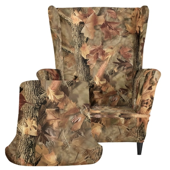 HELLHERO Dead Maple Leaf Pattern Design 2-Piece Armchair Slipcover, Anti-Scratch Removable Wingback Chair Slipcover Stretch Polyester Wingback Chair Cover for Bedroom Living Room