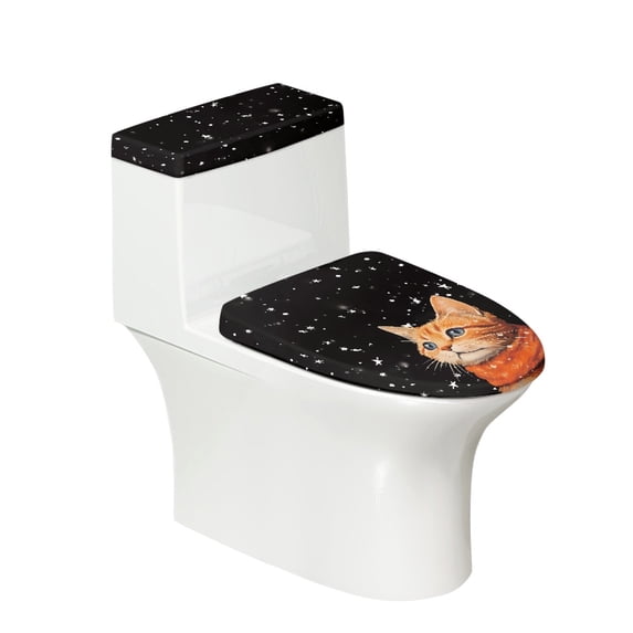 HELLHERO Decorations Toilet Cover Set Cat 17x21 Inches Polyester Fabric Soft