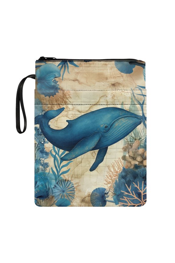 Deep Blue Whale Books Sleeve Reusable Polyester Waterproof Notebook Wraps with Lightweight for Stationery, Accessories for Protector Wrap Bag