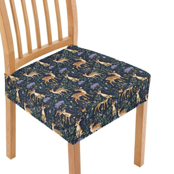 HELLHERO Deer Flower Print Seat Covers for Dining Room Chairs, Stretch Dining Chair Seat Slipcovers, Kitchen Chair Protector Slipcovers, Blue