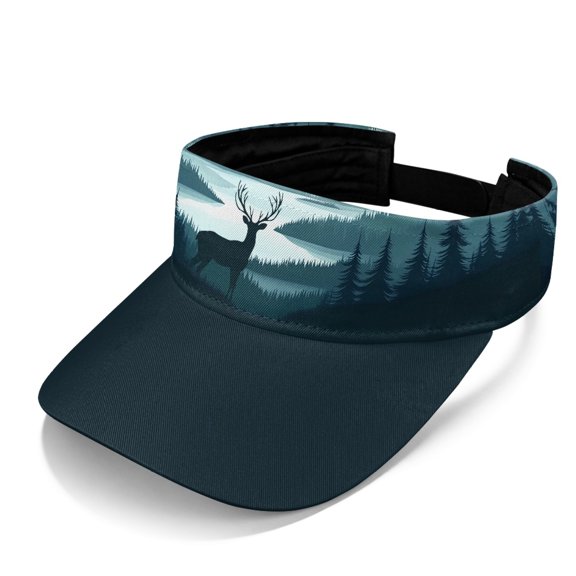 HELLHERO Deer Mountain Landscape Adjustable Sports Visor Hat for Summer Tennis, Breathable UV Protection Sun Visor Cap