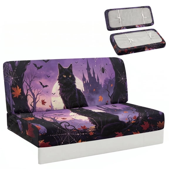 HELLHERO Dinette Cushion Covers Grip Stay Stretch, Compatible with Camper Trips Furniture Protector(Halloween Black Cat)