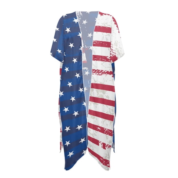 HELLHERO Distressed American Flag Kimono Cover Up - Lightweight Breathable Beachwear for Summer Vacation, Pool & Resort - Women's Loose Fit Swimsuit Coverup