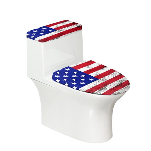 HELLHERO Distressed American Flag Toilet Lid Dust Cover Set, Soft Washable Toilet Lid Protector for Bathroom Polyester Fabric 17x21 Inches