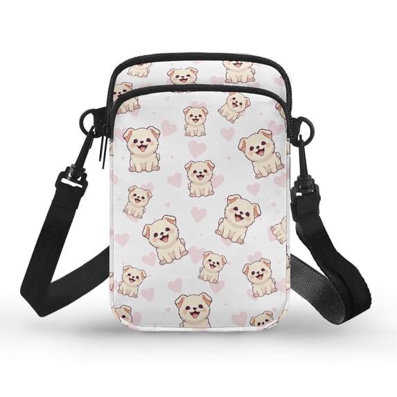 HELLHERO Dog Pattern Adjustable Crossbody Bag with Double-layer Small Crossbody Purse Stylish Polyester