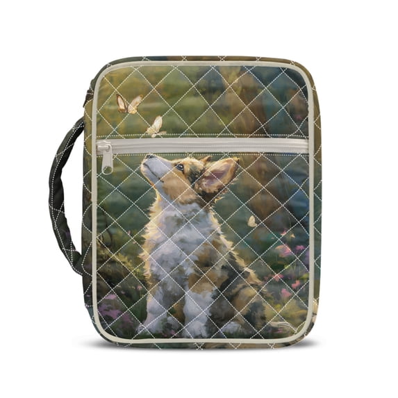 HELLHERO Dog Pattern Bible Cover Case for Scripture Study, Polyester Fabric Quilted Bible Cover with Portable Durable Handle Quilted Bible Case