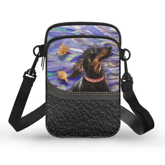 HELLHERO Dog Pattern Crossbody Bag Double-layer Polyester Adult 4.33"x1.97"x7.09" for Daily Commute or Casual Outings