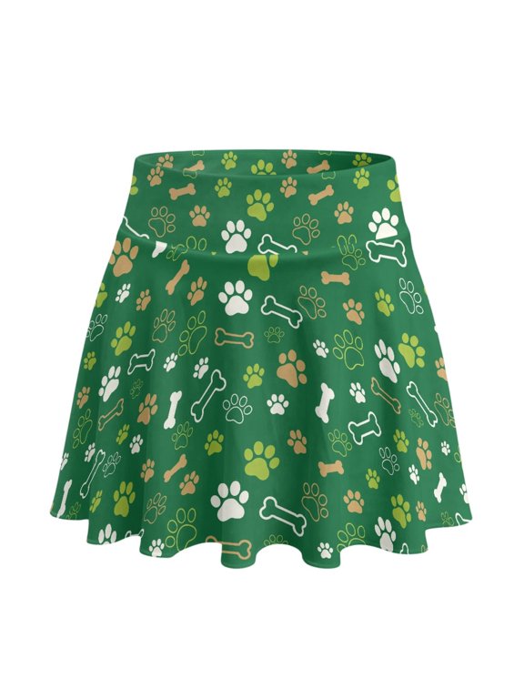 Dog Paw & Bone Pattern Workout Tennis Skirt, Flowy Built-in Shorts Polyester Spandex Athletic Skort for Pickleball Golf Daily Wear