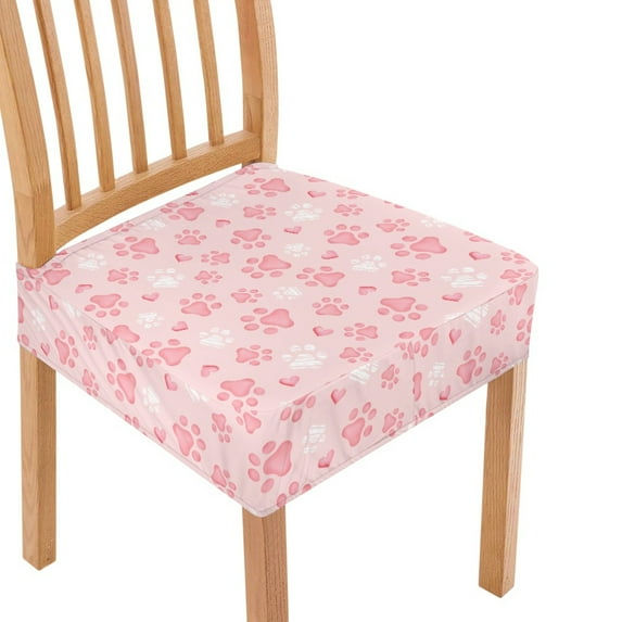 HELLHERO Dog Paw Print Chair Seat Covers for Dining Room Stretch, Dustproof Cushion Slipcovers for Kitchen, Dining Chair Seat Protector, Pink