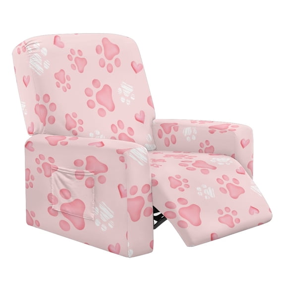 HELLHERO Dog Paw Print Lazy Boy Chair Covers for Reclining Chair Breathable Skin Friendly Recliner Couch Covers That Stay in Place Dust-proof Washable, Pink