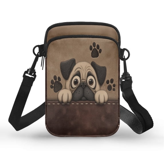 HELLHERO Dog Paw Print Pattern Small Crossbody Purse for Women Polyester Cross Body Purse with Double Deck