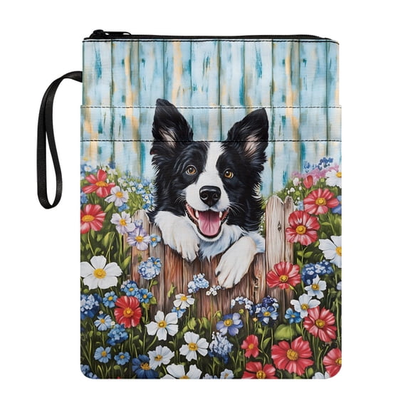 HELLHERO Dog and Floral Pattern Polyester Book Cover Sleeve Pouch for Readers Book Club Gifts for Textbooks Paperbacks Bag Lightweight