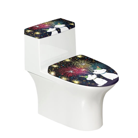HELLHERO Dogs Pattern Fits All Toilet Shapes Elastic Fabric Toilet Lid Dust Cover Set Soft Toilet Seat Cover & Non-Slip for Gift