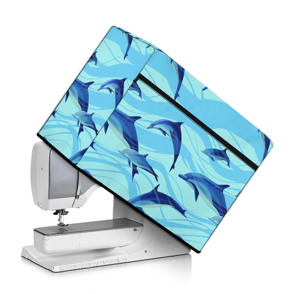 HELLHERO Dolphin Pattern Sewing Machine Dust Cover with Tote Handle Easy Clean Stylish Protective Cover