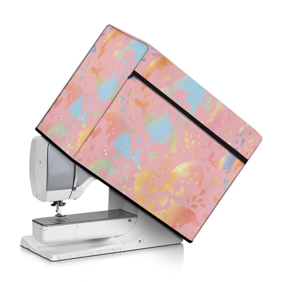 HELLHERO Dolphin Sewing Machine Dust Cover with Pockets for Extra Accessories Easy to Clean Foldable Dustproof Organizer