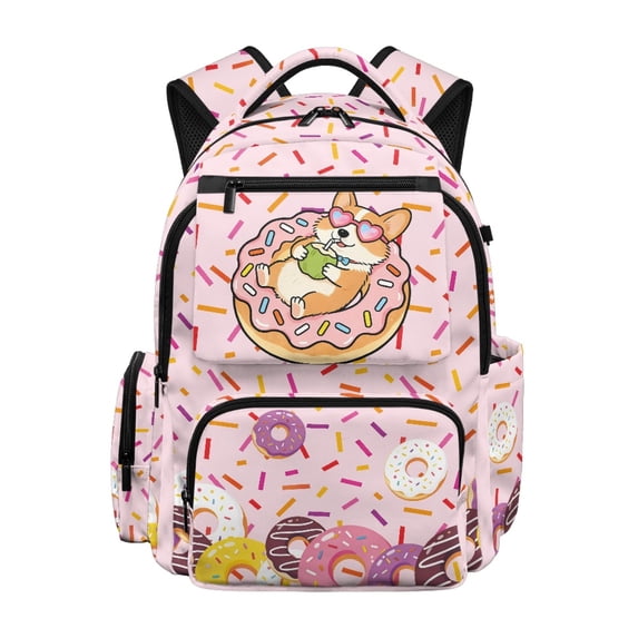 HELLHERO Donut Sprinkles Pattern Multi Pocket School Backpack for Elementary School Travel, Lightweight Water Resistant 600D Polyester Casual Daypack