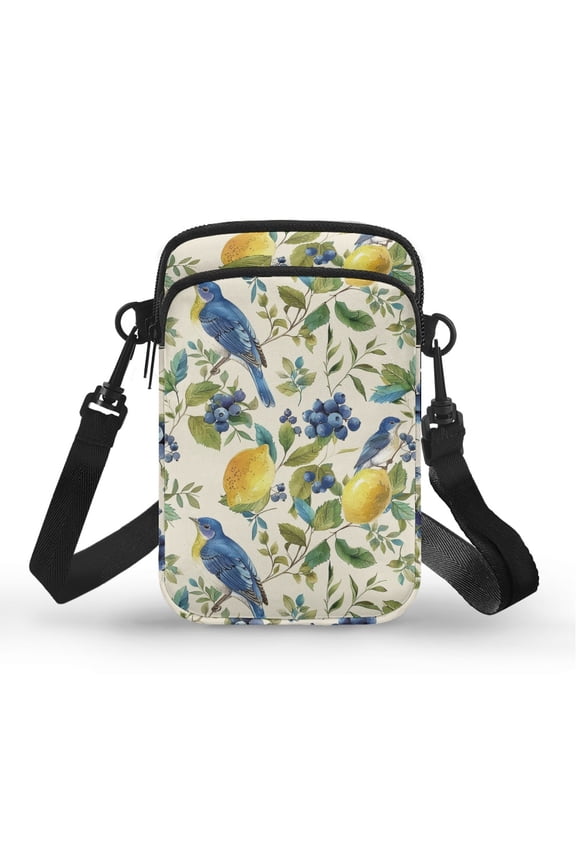 Double Deck Shoulder Bag Polyester, Unique Gift Small Crossbody Purse, Birds Pattern