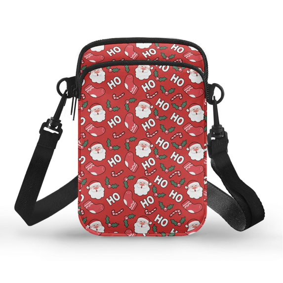 HELLHERO Double Zipper Adjustable Shoulder Strap Crossbody Bag Unisex Father Christmas Polyester Outdoor Daily Use 4.33"x1.97"x7.09" with Zipper Closed