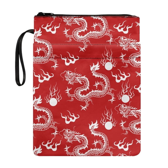 HELLHERO Dragon Pattern Zipper Pouch Book Cover for Handle Easy Carry Book Case Polyester Fabric with Waterproof and Washable