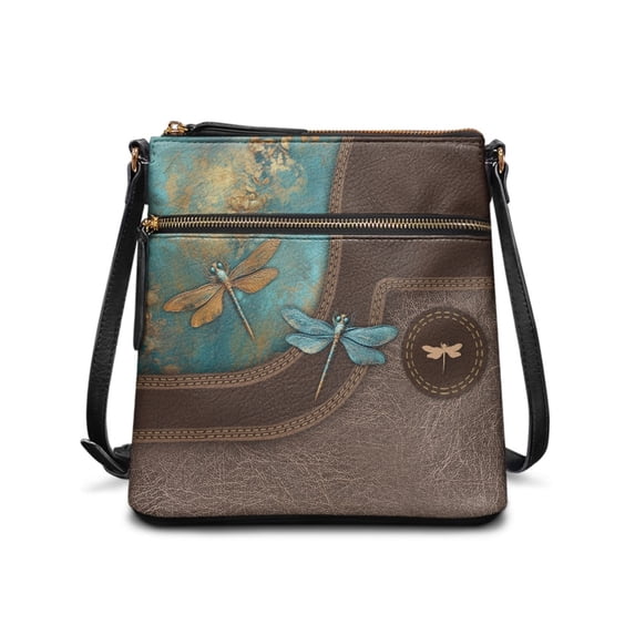 HELLHERO Dragonflies Flowers Pattern Satchel Bag PU Crossbody Bag, Durable Waterproof Purse Satchel Delicate UV Lines for Dating Work