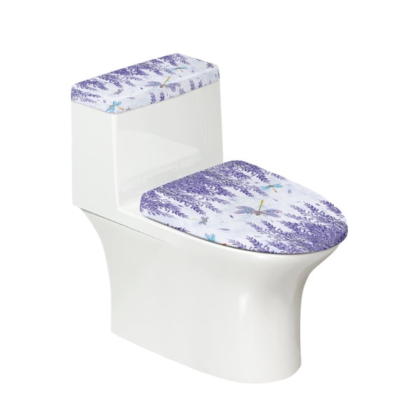 HELLHERO Dragonfly Adjustable Elastic Fabric Lid Cover Set for Toilet, Elastic Installation Machine Washable Toilet Dust Cover Set for Bathroom Home