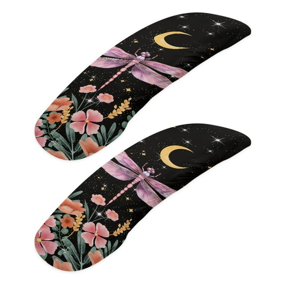 HELLHERO Dragonfly Flower Print Office Chair Armrest Covers Set of 2, Moon Washable Office Chair Armrest Slipcovers Covers Pads, Removable Gaming Chair Arm Cover