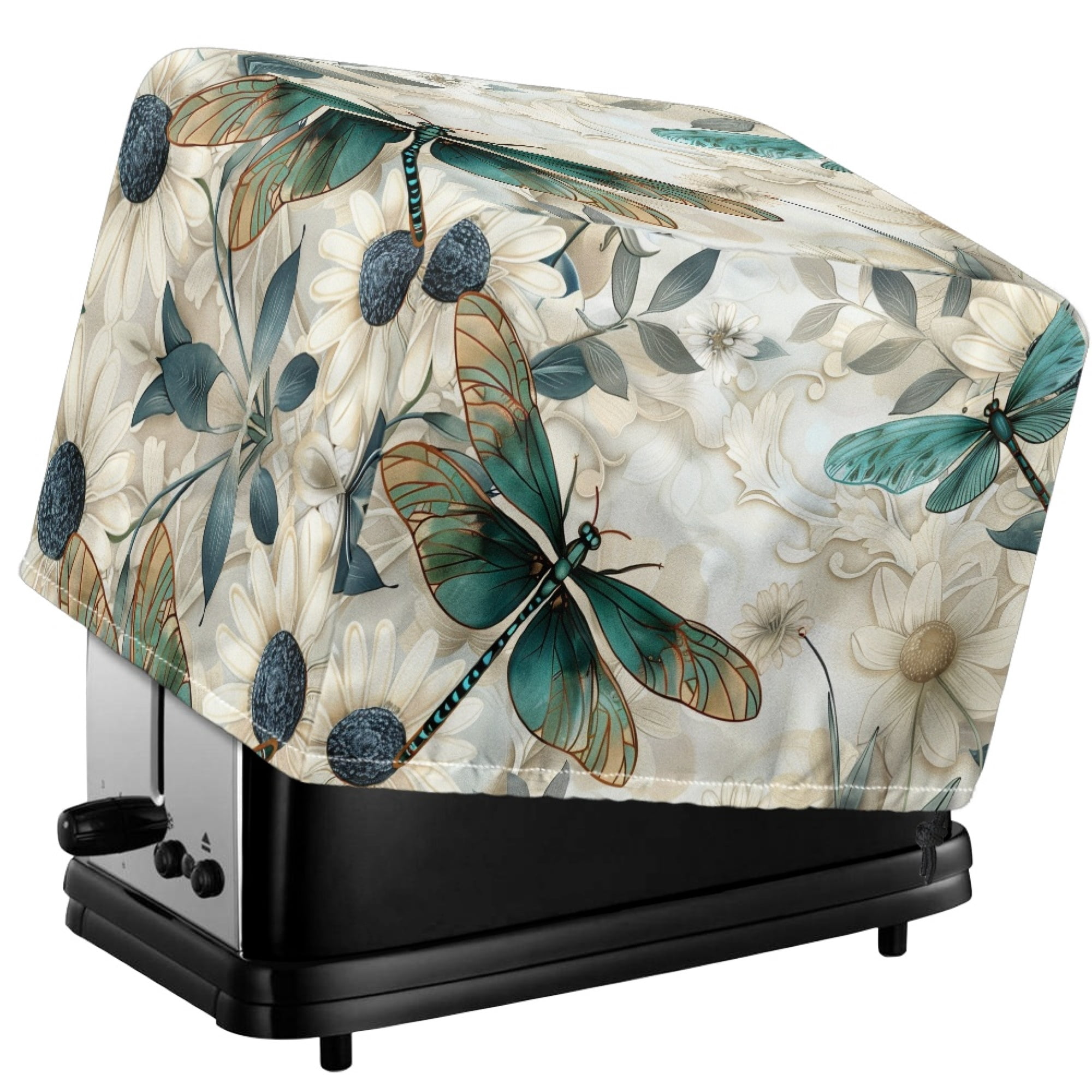 Dragonfly Flower Toaster Cover For 2-Slice Long Slot Toasters - Washable Dust Protector With Hook