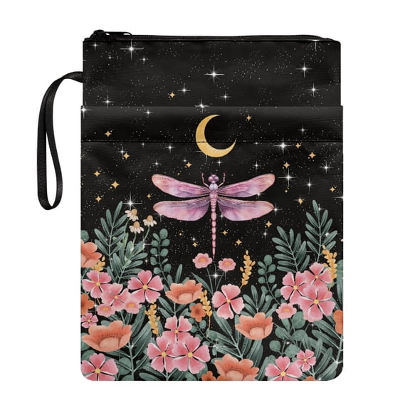 HELLHERO Dragonfly Flowers Bible Covers with Pocket Polyester Fabric Bible Carrying Case Book Cover Lightweight Book Cover Carrying Case with Zipper for Librarian Gift - Book Lovers Gifts