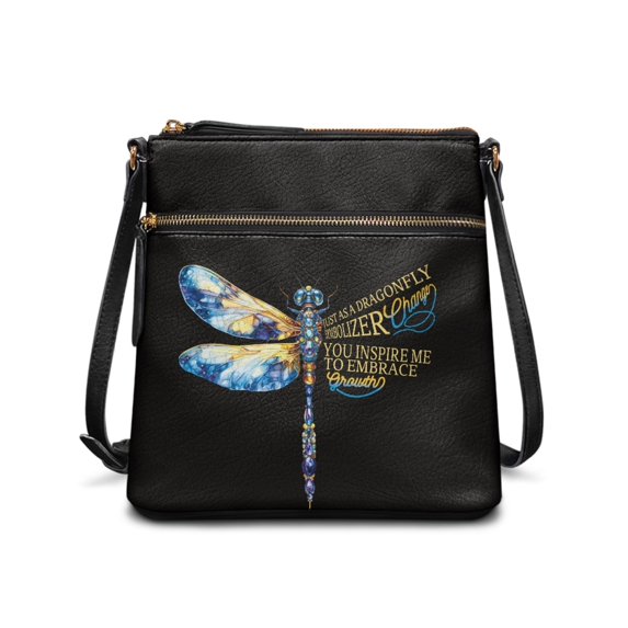 HELLHERO Dragonfly Print Women's Shoulder Crossbody Bag, PU Leather Waterproof Durable Zipper Purse for Daily Outings and Short Travel