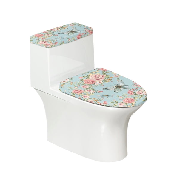 HELLHERO Dragonfly Rose Universal Toilet Lid Dust Cover Set with Soft