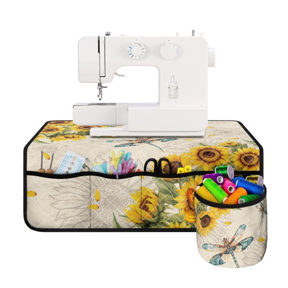HELLHERO Dragonfly Sunflowers Sewing Machine Mat Beautiful & Practical Fusion Protects Machine from Scratches Easy Storage for Mom Wife Present