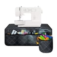 thumbnail image 1 of HELLHERO Durable Sewing Machine Mat with Storage Cylinder Protective Mat Store Bobbins Thread Small Scissors Sewing Machine Organizer Mat for Family Mom Wife, Fall Black Cat Pattern, 1 of 5
