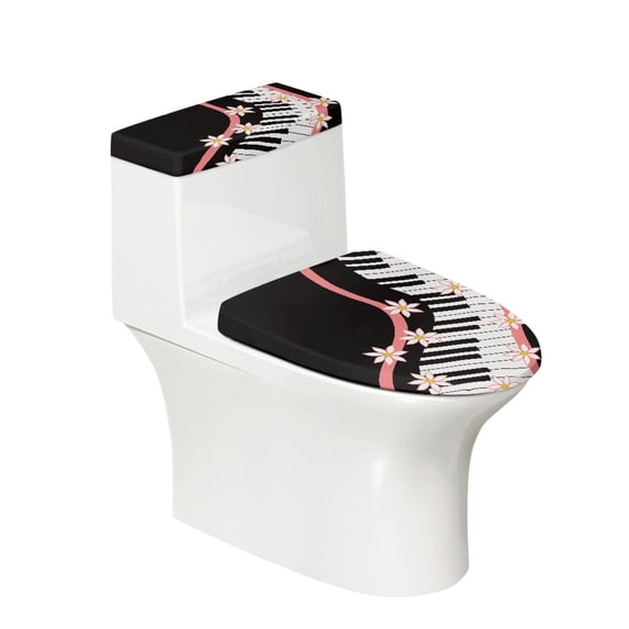 HELLHERO Durable for Indoor Home Adjustable Toilet Lid Covers Universal Elastic Bottom Non-Slip Piano Keyboard
