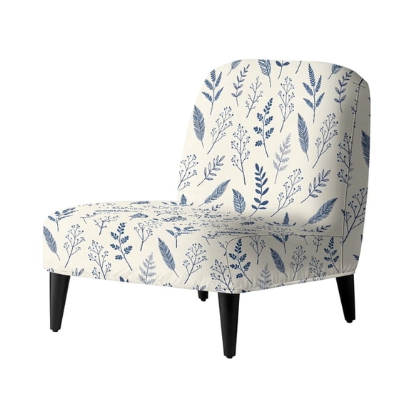 HELLHERO Dustproof Armless Accent Chair Covers Stain Protection Elastic Armless Accent Chair Cover Slipcover for Living Room, Navy Blue Botanical Leaf Print