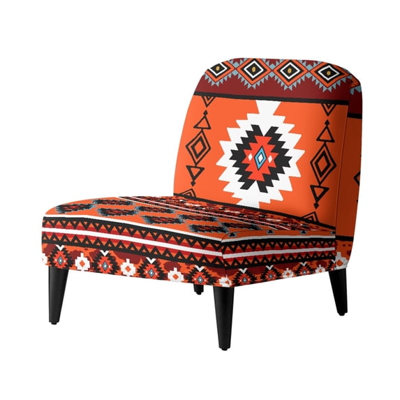 HELLHERO Dustproof Armless Accent Chair Protector Stain Protection Elastic Bottom Armless Accent Chair Cover for Bedroom, Orange Tribal Pattern