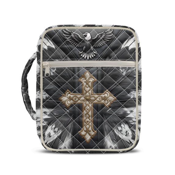 HELLHERO Eagle Feather Print Quilted Bible Cover, Portable Lightweight Bible Cover Case Polyester Fabric Scripture Protector Covers for Daily Life Faith Activities