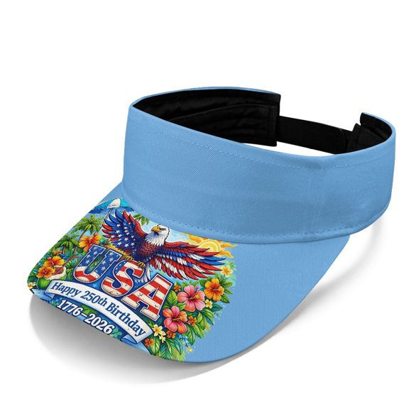 HELLHERO Eagle USA Flag Sun Visor Cap, UV Protection Sports Visor Hat Polyester Fabric Adjustable Strap Empty Top Design Sun Visor Hat for Running