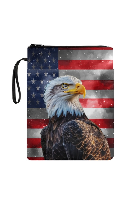 Eagle and American Flag Pattern Polyester Fabric Book Sleeve Protector - Book Storage Bag for Class Office Pocket, Journals Planners Books