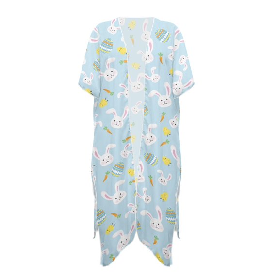 HELLHERO Easter Bunny & Chick Print Beach Kimono - Lightweight Breathable Swimsuit Cover Up - Cute Vacation Cardigan for Women