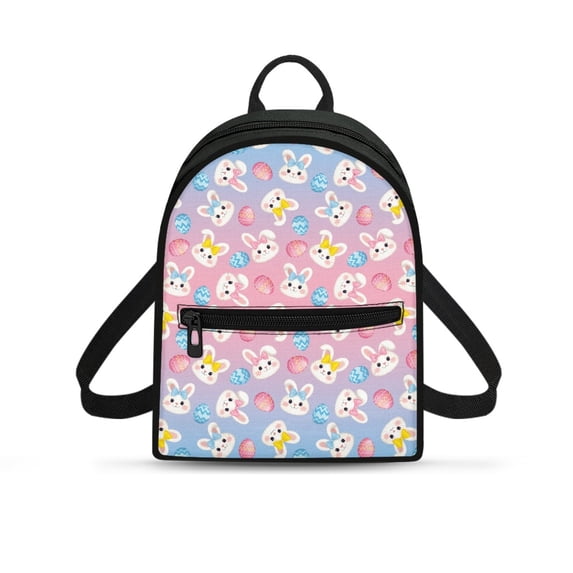 HELLHERO Easter Bunny & Egg Pattern Lightweight Mini Backpack, Practical Travel Rucksack with Zipper Closure for Dating Hiking