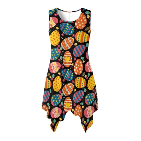 HELLHERO Easter Egg Asymmetric Beach Skirt, Side Pockets Summer Sleeveless Dress Non-Fade Non Fade Sleeveless Sundress for Vacation Dating