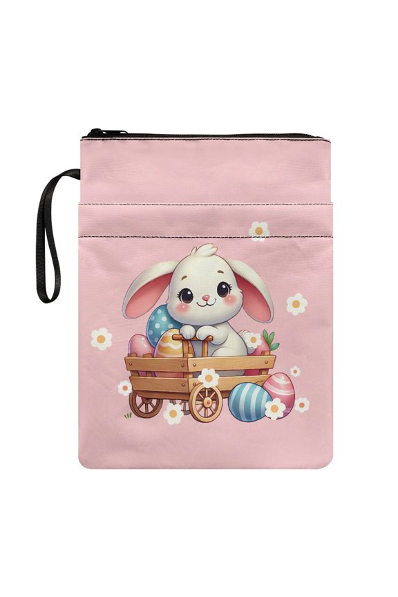 Easter Egg Daisy Pattern Book Protector with Pocket Polyester Fabric Book Sleeve Protector with Handle, and Stationery Book Carrying Case Zipper