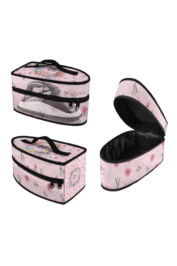 Easter Egg Floral Design Portable Steamer Case with Handle and Zipper Zipper Closure Travel Iron Organizer, Bag Only