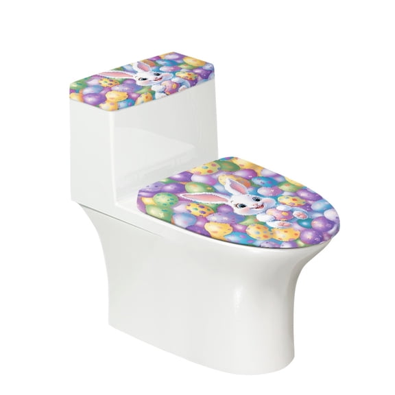 HELLHERO Easter Egg Rabbit Toilet Lid Cover and Toilet Tank Lid Cover & 2 Piece Toilet Seat Cover & Adjustable for Toilet