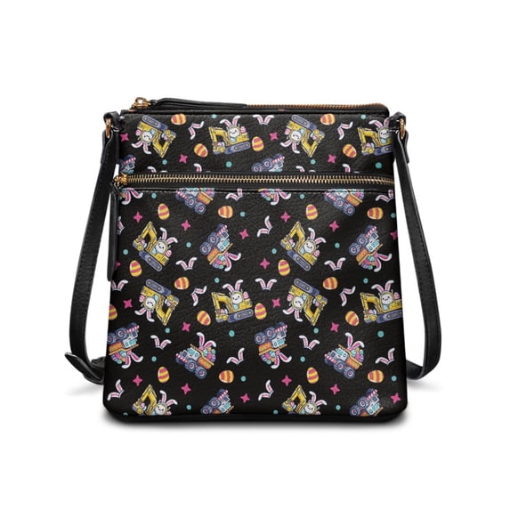 HELLHERO Easter PU Leather Shoulder Bag with Cute Bunny Truck Pattern, Adjustable Strap Crossbody Purse for Women Daily Travel and Storage