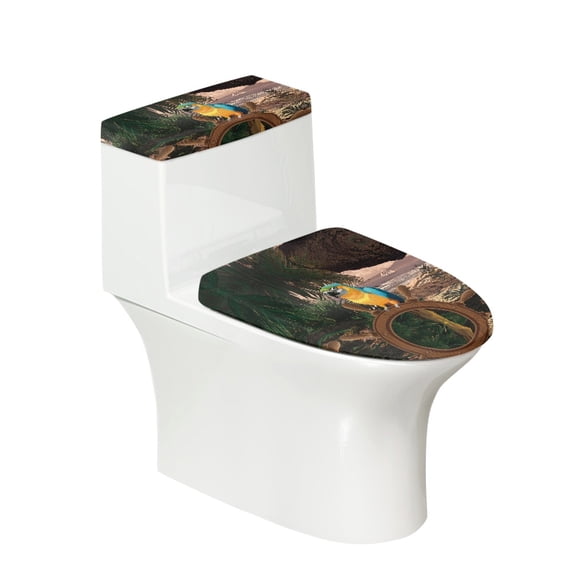 HELLHERO Easy Installation Toilet Tank Lid Cover 17"x21" Stretchable Fabric Dust Proof Bluebird Forest Scene
